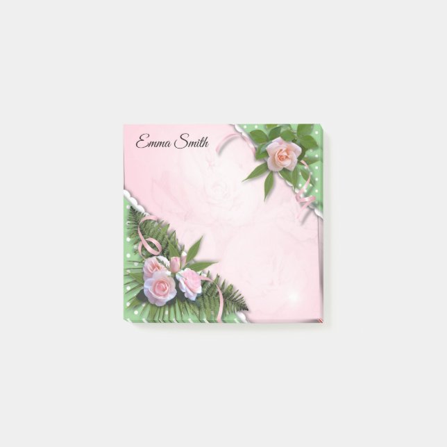 Personalisierte rosa Rosen - Nachhinweise Post-it Klebezettel (Vorderseite)