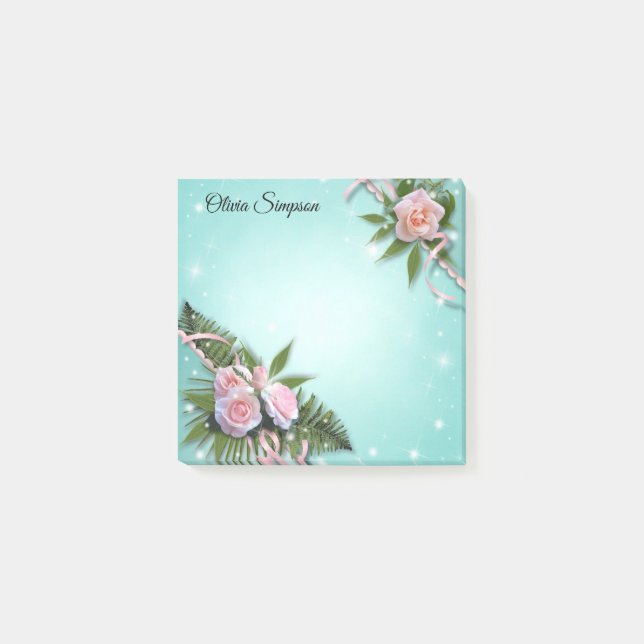 Personalisierte rosa Rosen - Nachhinweise Post-it Klebezettel (Vorderseite)