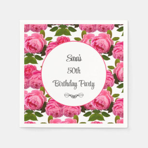 Personalisierte rosa Rosen zum 50. Geburtstag Serviette
