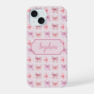 Personalisierte rosa Schleife Coquette-Stil iPhone 15 Hülle