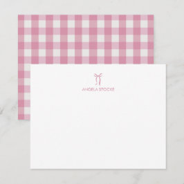 Personalisierte rosa Schleife Gingham Mitteilungskarte