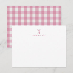 Personalisierte rosa Schleife Gingham Mitteilungskarte