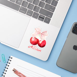 Personalisierte rosa Schleife Schnitt Cherry Coque Aufkleber
