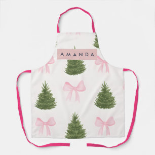 Personalisierte rosa Schleife & Weihnachtsbaum Schürze