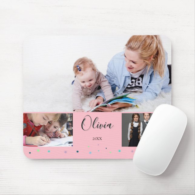 Personalisierte rosa Schulfoto-Collage-Name Mousepad (Mit Mouse)