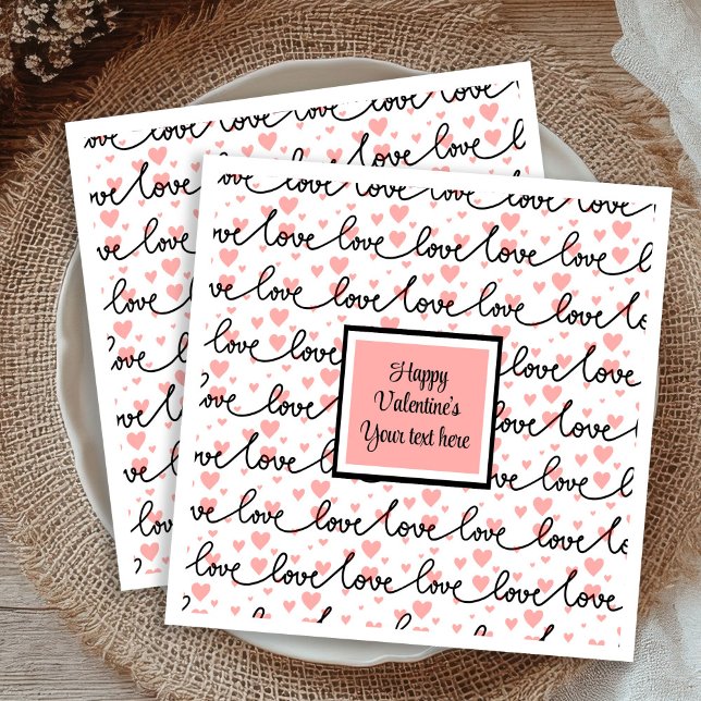 Personalisierte Rosa Schwarze Herzen Skizze Valent Serviette (Personalized Valentine Napkins Pink Black Hearts Sketch)