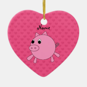 Personalisierte rosa Schweinnamensherzen Keramikornament