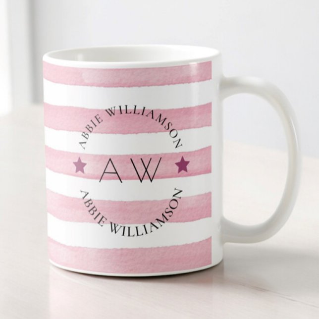 personalisierte rosa Streifen mit Monogramm Kaffeetasse (pink striped monogram coffee mug , amazing for gifting 
)