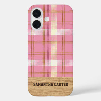 Personalisierte rosa Tartan-Karorose iPhone-Hülle iPhone 16 Hülle