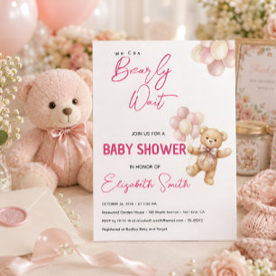 Personalisierte rosa Teddybär-Baby-Party-Einladung Einladung