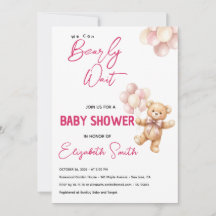 Personalisierte rosa Teddybär-Baby-Party-Einladung