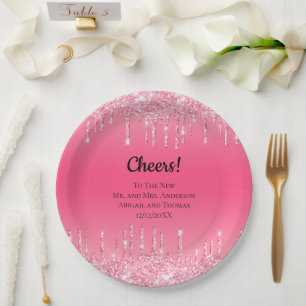 Personalisierte rosa tropfende Glitter-Trendy-Hoch Pappteller