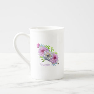 Personalisierte rosa und blaue Blumen Prozellantasse