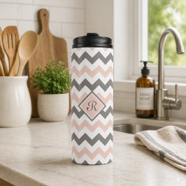 Personalisierte Rosa und Grau Zickzack Thermosbecher