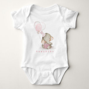Personalisierte rosa und graue Elefant-Shirts Baby Strampler