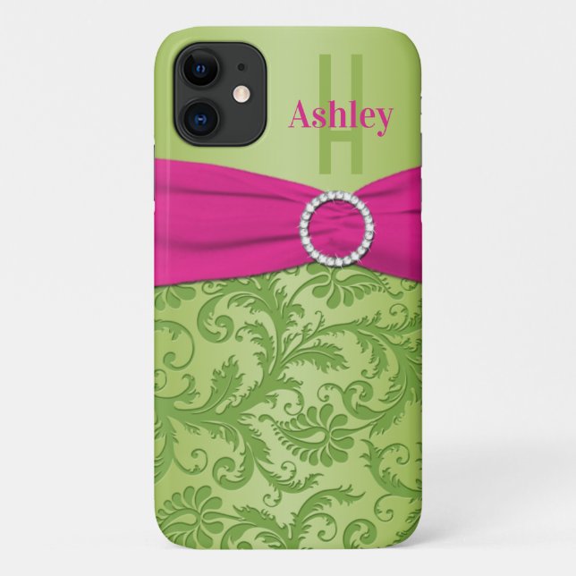 Personalisierte Rosa und grüne Damaskus Case-Mate iPhone Hülle (Rückseite)