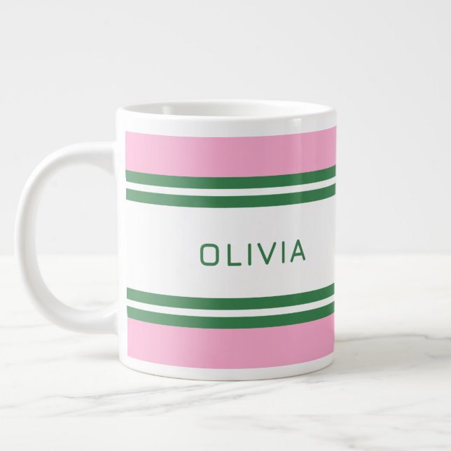 Personalisierte Rosa und grüne Golf Jumbo-Tasse (Links)