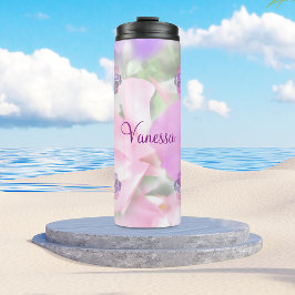 Personalisierte Rosa und Lila Petalen Thermosbecher