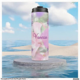 Personalisierte Rosa und Lila Petalen Thermosbecher