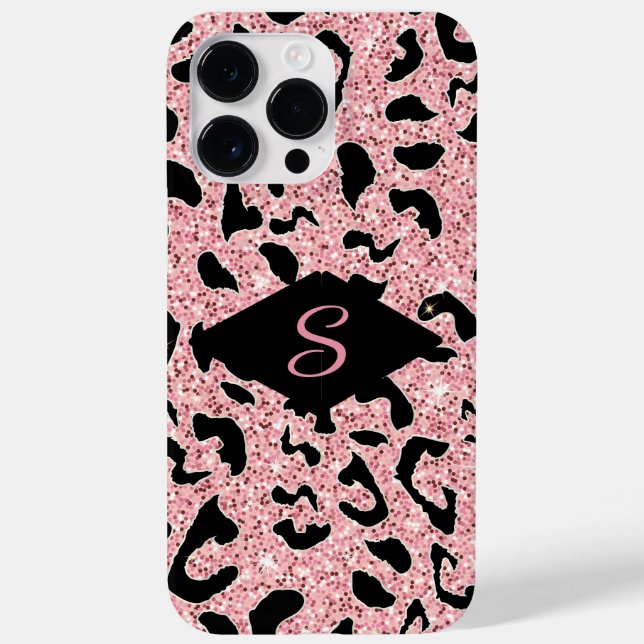 Personalisierte Rosa- und Schwarz-Glitzer-Druckfar Case-Mate iPhone Hülle (Rückseite)
