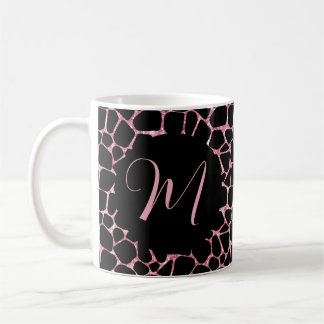 Personalisierte Rosa- und Schwarz-Monogramm-Tasse Kaffeetasse