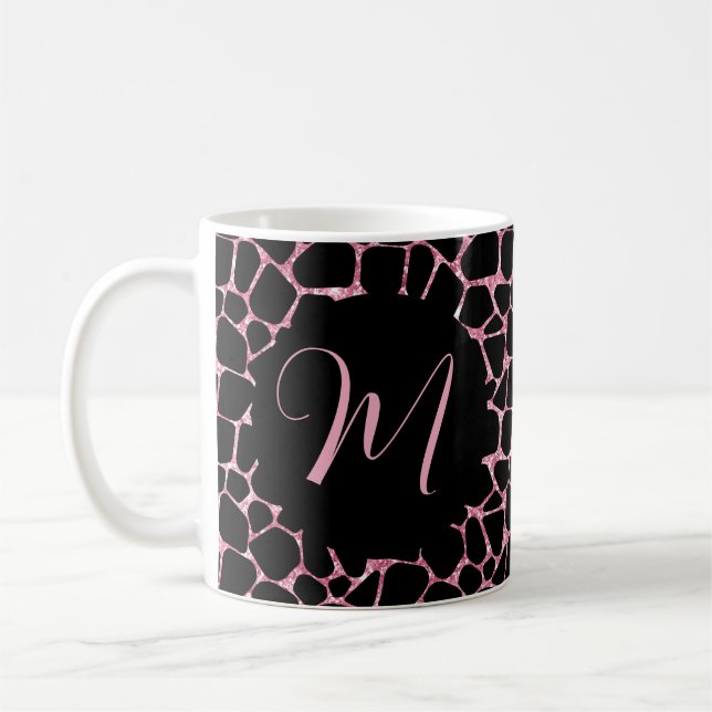 Personalisierte Rosa- und Schwarz-Monogramm-Tasse Kaffeetasse (Links)