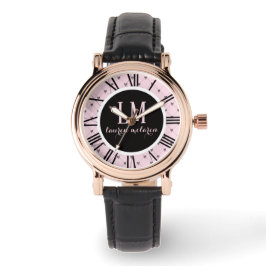 Personalisierte rosa und schwarze Schleife Armbanduhr