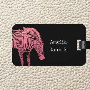 Personalisierte, rosa und schwarze Zebra-Gepäckmar Gepäckanhänger