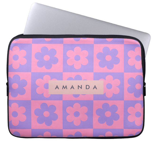 Personalisierte rosa und violette Blume Laptopschutzhülle (Vorderseite)