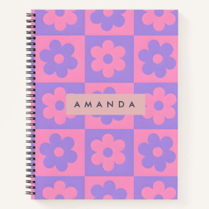Personalisierte rosa und violette Blume Notizbuch