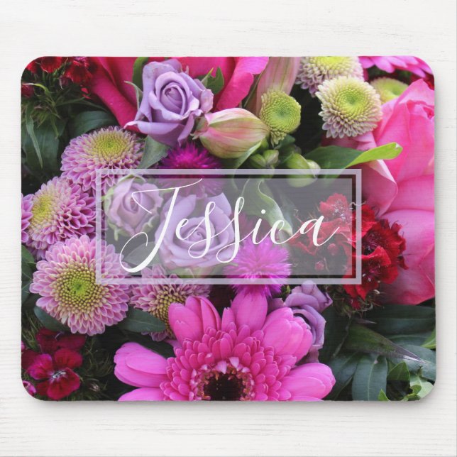 Personalisierte rosa und violette Blumen Mousepad (Vorne)