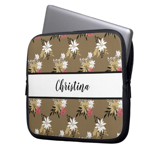 Personalisierte Rosa und Weiß Laptopschutzhülle (Vorderseite Links)