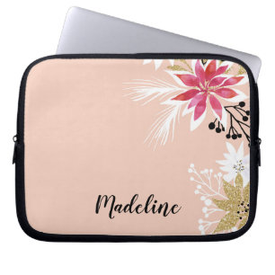 Personalisierte rosa und weiße Blumen Laptopschutzhülle