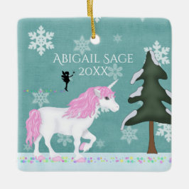 Personalisierte Rosa und Weiße Einhorn und Fairy Keramikornament