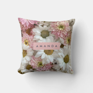 Personalisierte Rosa und Weiße Gänseblümchen-Blüte Kissen