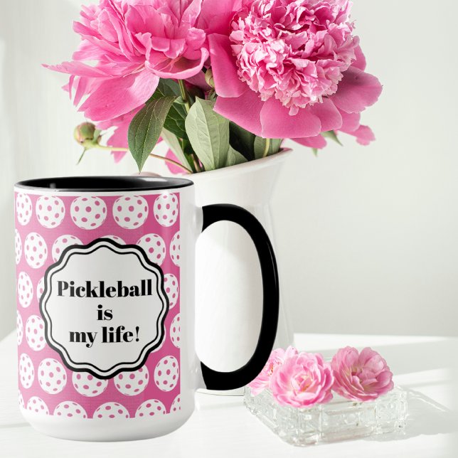 Personalisierte Rosa- und Weißpickleball-Tasse Tasse (Personalized with your own name or message.)