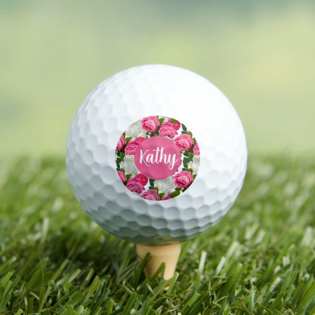 Personalisierte Rosa- und Weißrosenblüte für sie Golfball (Insitu T-Shirt)