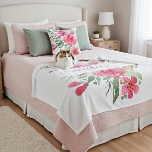 Personalisierte rosa Wasserfarbe floral Fleecedecke