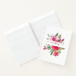 Personalisierte rosa Wasserfarbe floral Notizbuch