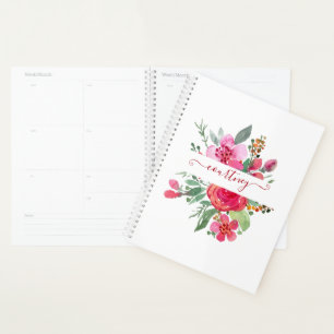 Personalisierte rosa Wasserfarbe floral Planer