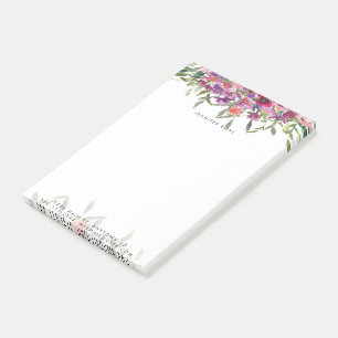 Personalisierte rosa Wasserfarbe floral Post-it Klebezettel
