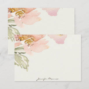 Personalisierte rosa Wasserfarbenblume Mitteilungskarte
