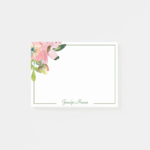 Personalisierte rosa Wasserfarbenblumen  Post-it Klebezettel