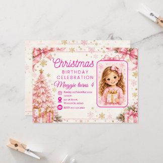 Personalisierte rosa Weihnachts-Geburtstagseinladu Einladung