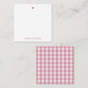 Personalisierte rosa weiße Retro-Gingham-Hülle Mitteilungskarte