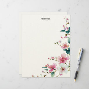 Personalisierte rosa weiße Wildblumen Blumen Briefbogen