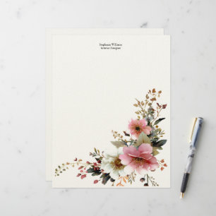 Personalisierte rosa weiße Wildblumen Blumen Briefbogen
