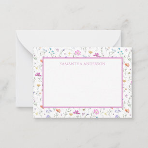 Personalisierte rosa Wildblume Blumenlattenkarte Mitteilungskarte