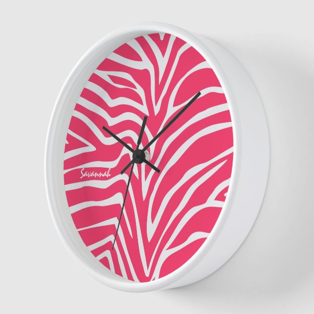 Personalisierte rosa Zebra-Wanduhr Uhr (Winkel)
