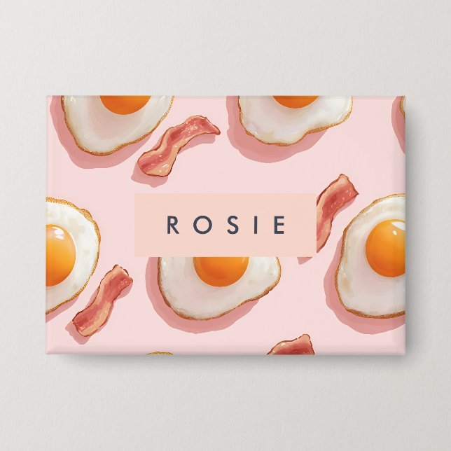 Personalisierte, rosafarbene Eier und Bacon-Muster Button (Vorderseite)